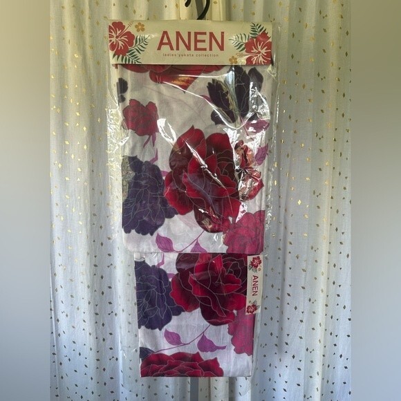 ANEN Ladies Pink Purple Floral Japanese Yukata Collection Kimono Robe NWT - Picture 2 of 4